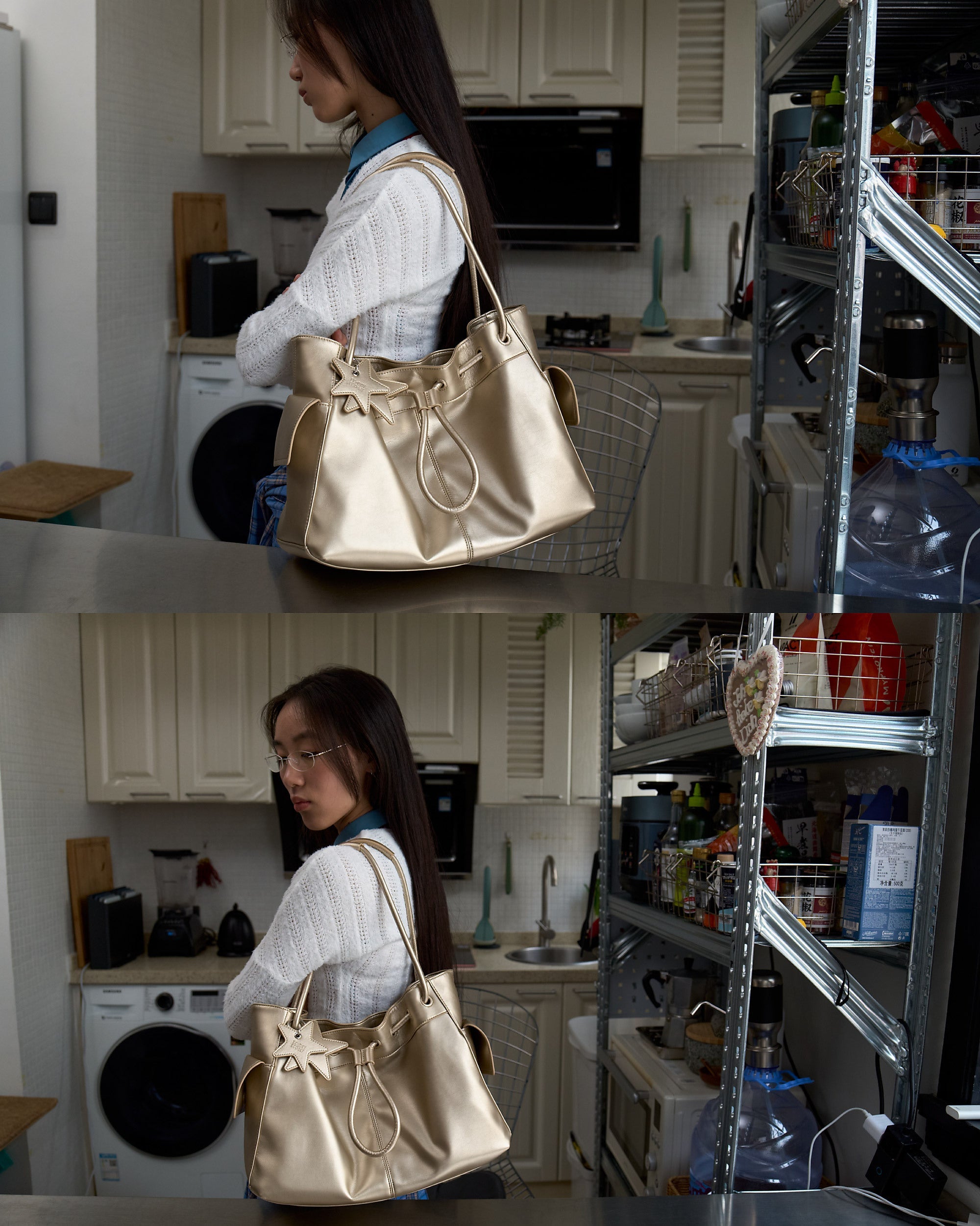 Cozy Drawstring Bag champagne large detail image