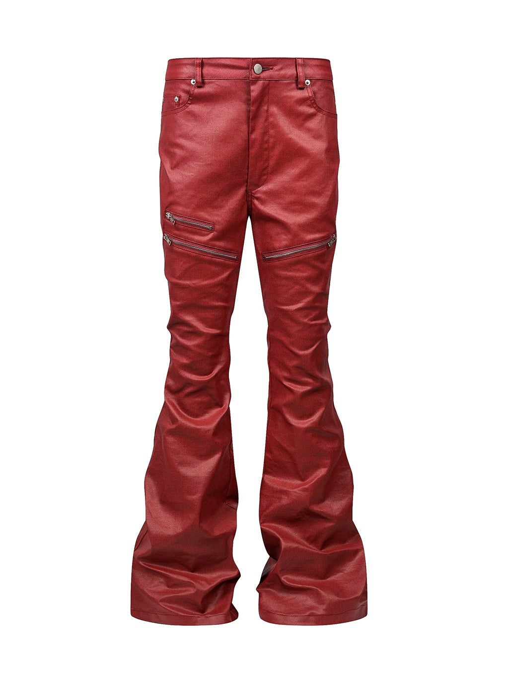 Liquid Metal Red Coated Waxed Flared Jeans