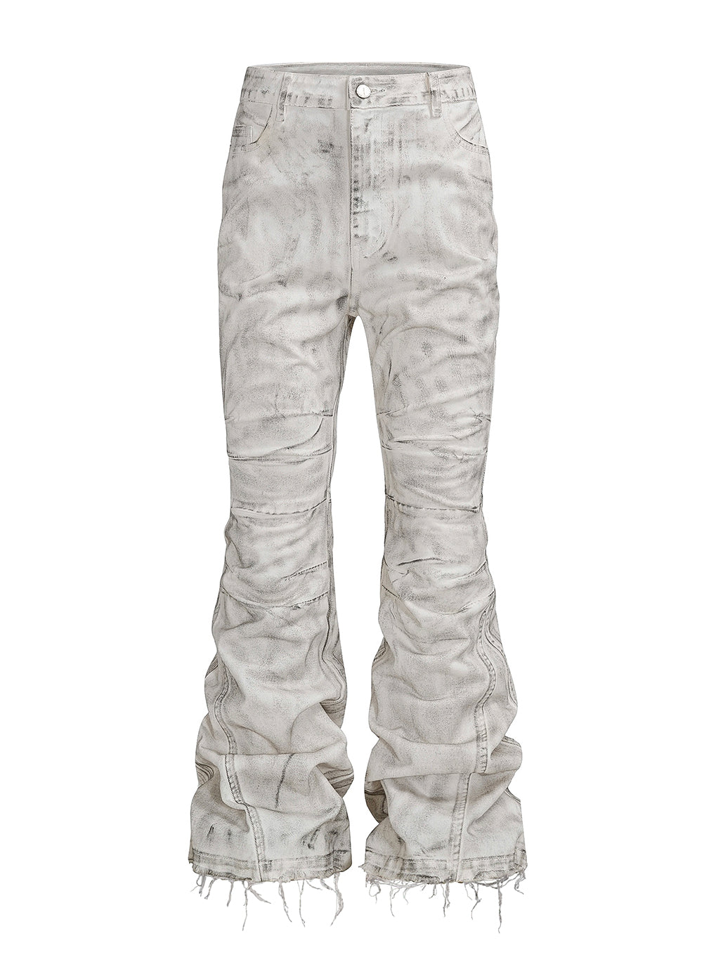 White Distressed Flare Denim Pants