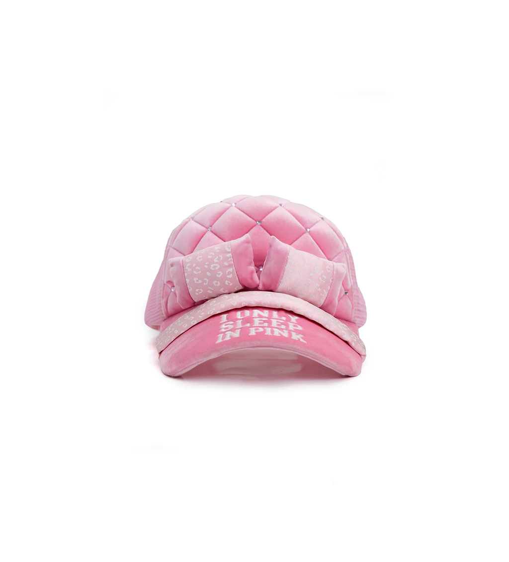 NORGIRA I ONLY SEELP IN PINK Bedroom Blingcap Velour Quilted Trucker Cap – Pink