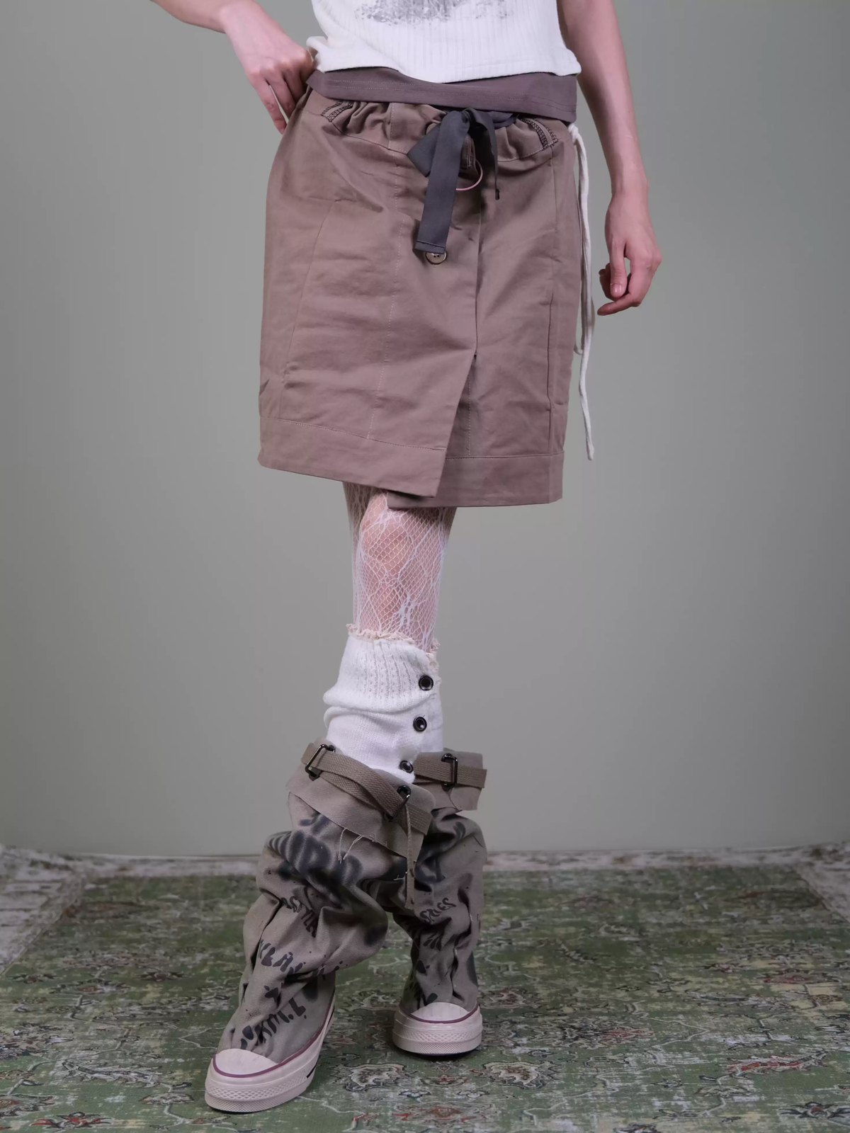 White Lace Tights & Button Leg Warmers Set - Coquette Fall Winter Layering