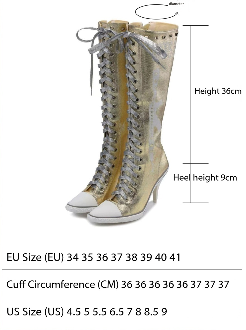 Ooops333 Y2K Studded Glitter Canvas High Top Heels | Metallic Lace-Up Platform Boots