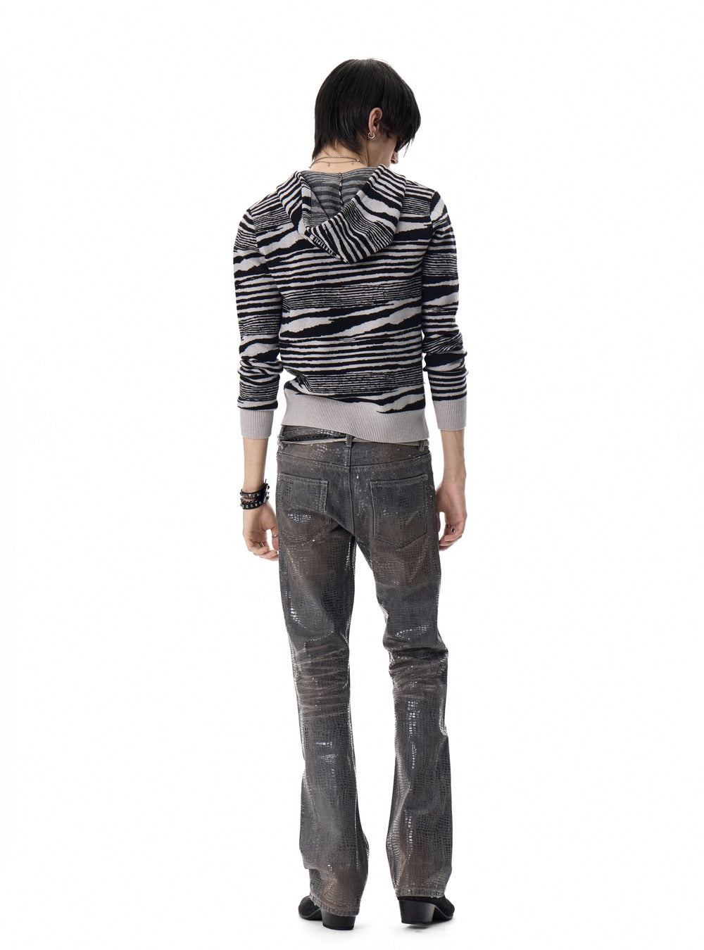 Zebra hooded knit sweater detail