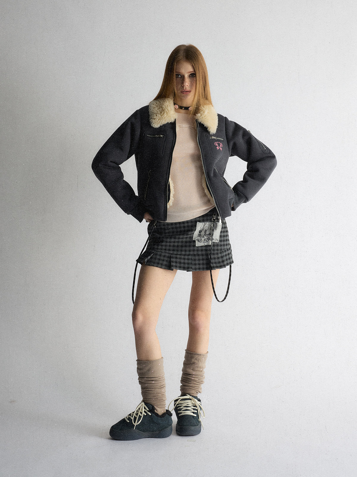 [A001146]Preppy Girls Navy Blue Vintage College Quilted Coat