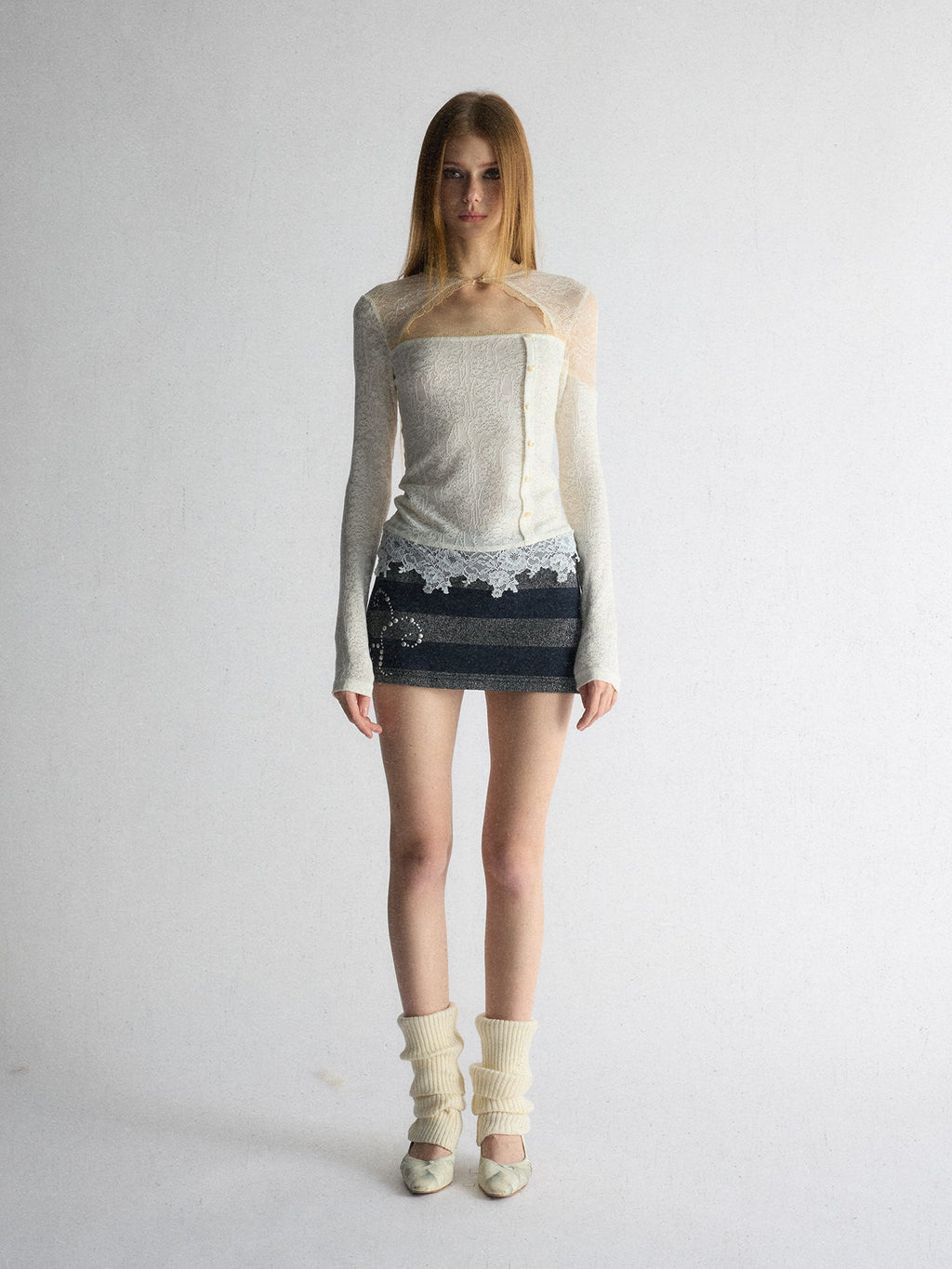 [A001155]Cool-Girl Deconstructed Lace Panel Tee