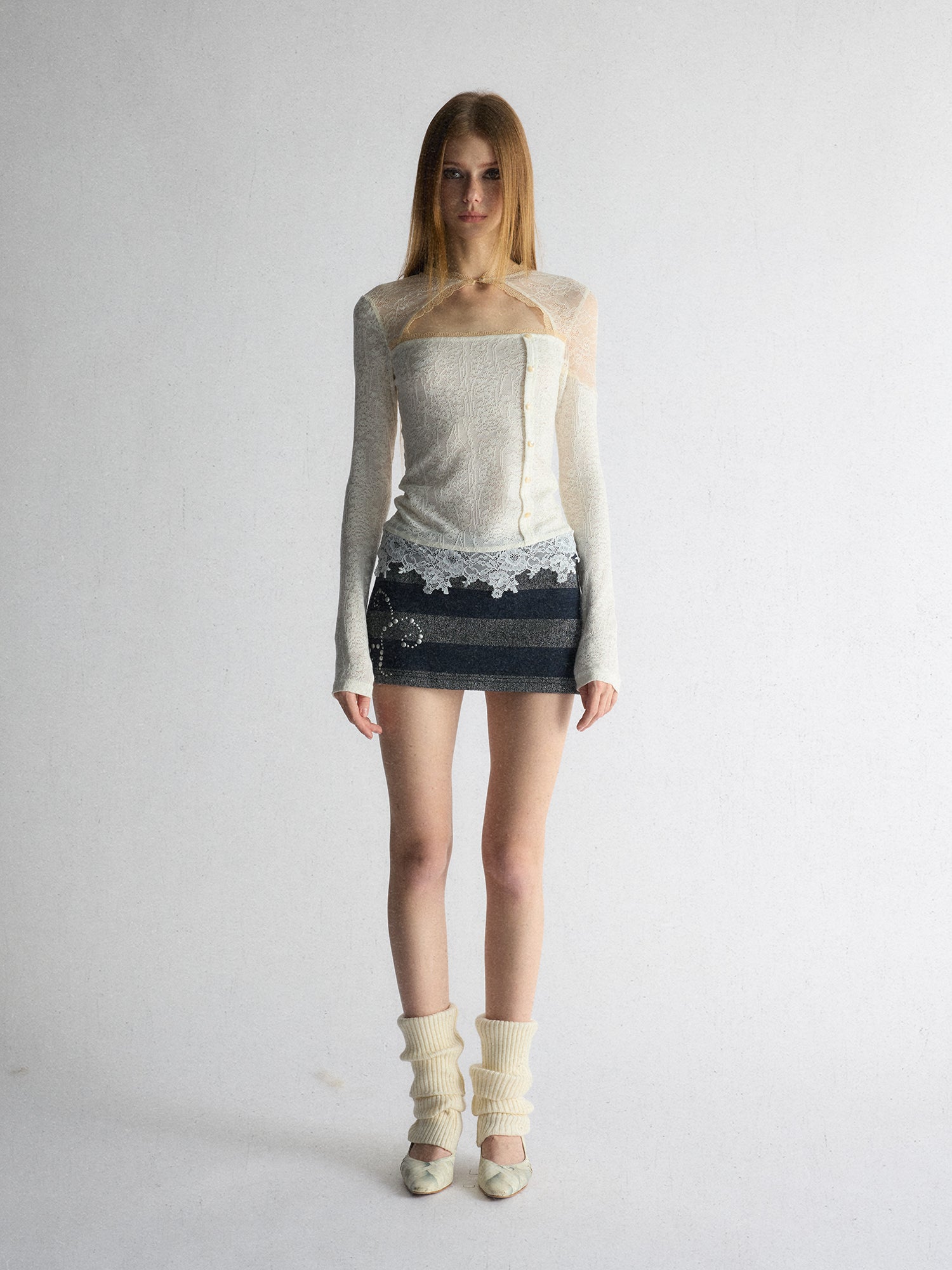 [A001155]Cool-Girl Deconstructed Lace Panel Tee