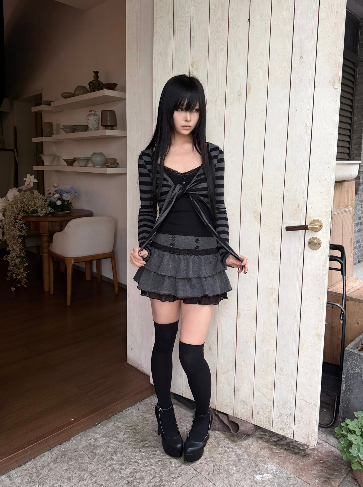 Striped Tie-Waist Cropped Cardigan