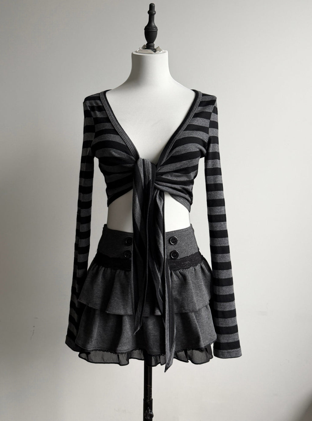 Striped Tie-Waist Cropped Cardigan