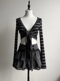 Striped Tie-Waist Cropped Cardigan