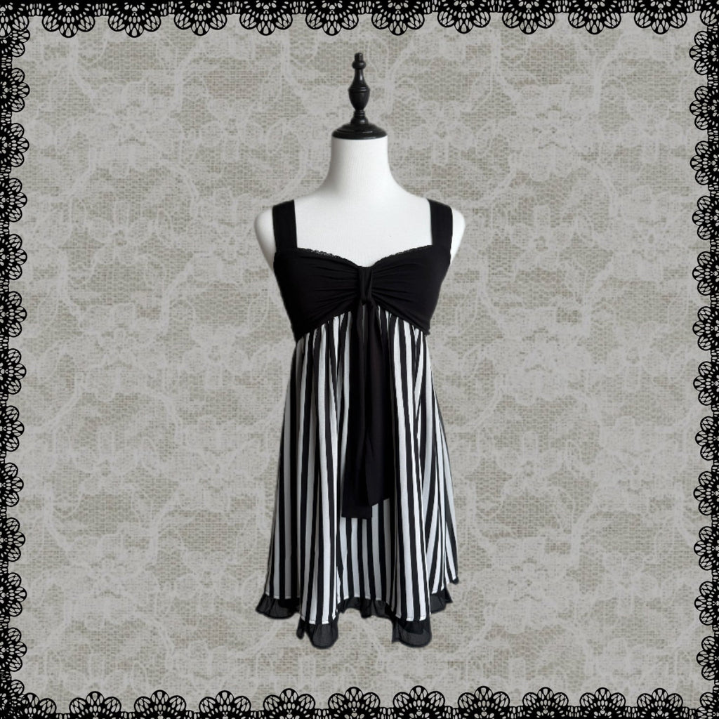 Striped Cami Dress with Lace Patchwork