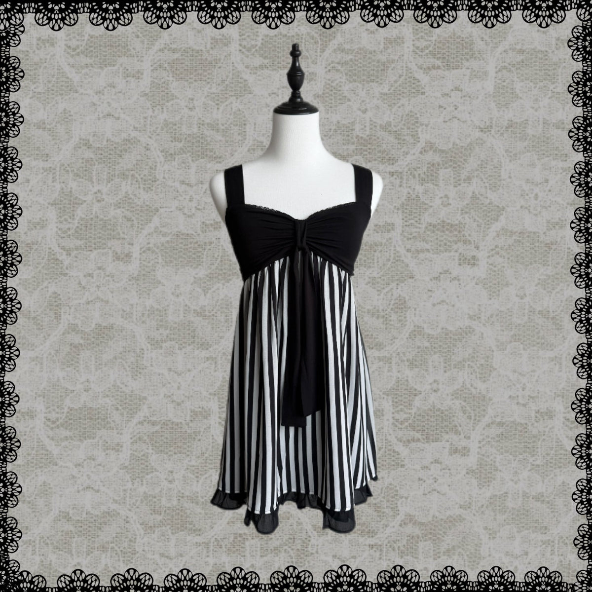 Striped Cami Dress with Lace Patchwork