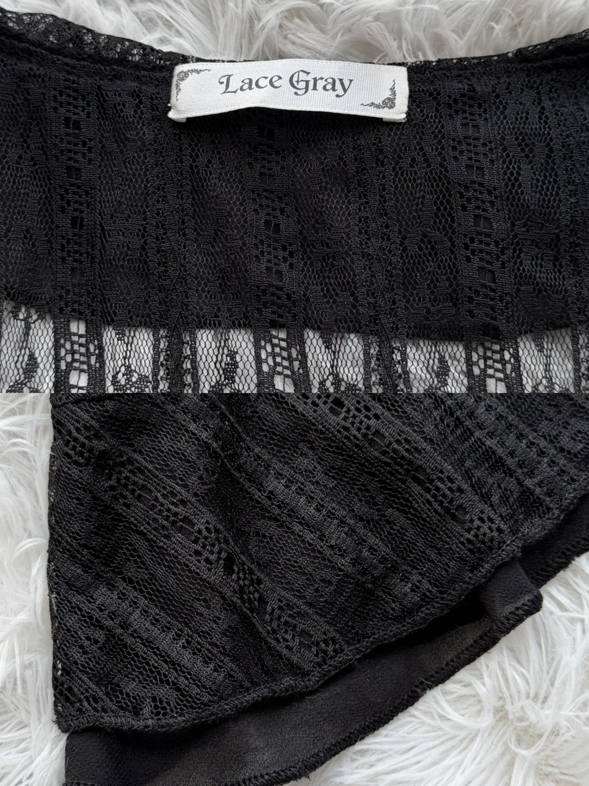 Black Lace Tie-Front Ruffle Hem Cardigan