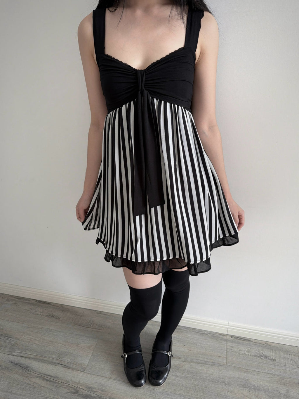 Striped Cami Dress with Lace Patchwork