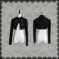 Stand-Collar Double-Breasted Twill Cropped Jacket – Black Dark Aesthetic