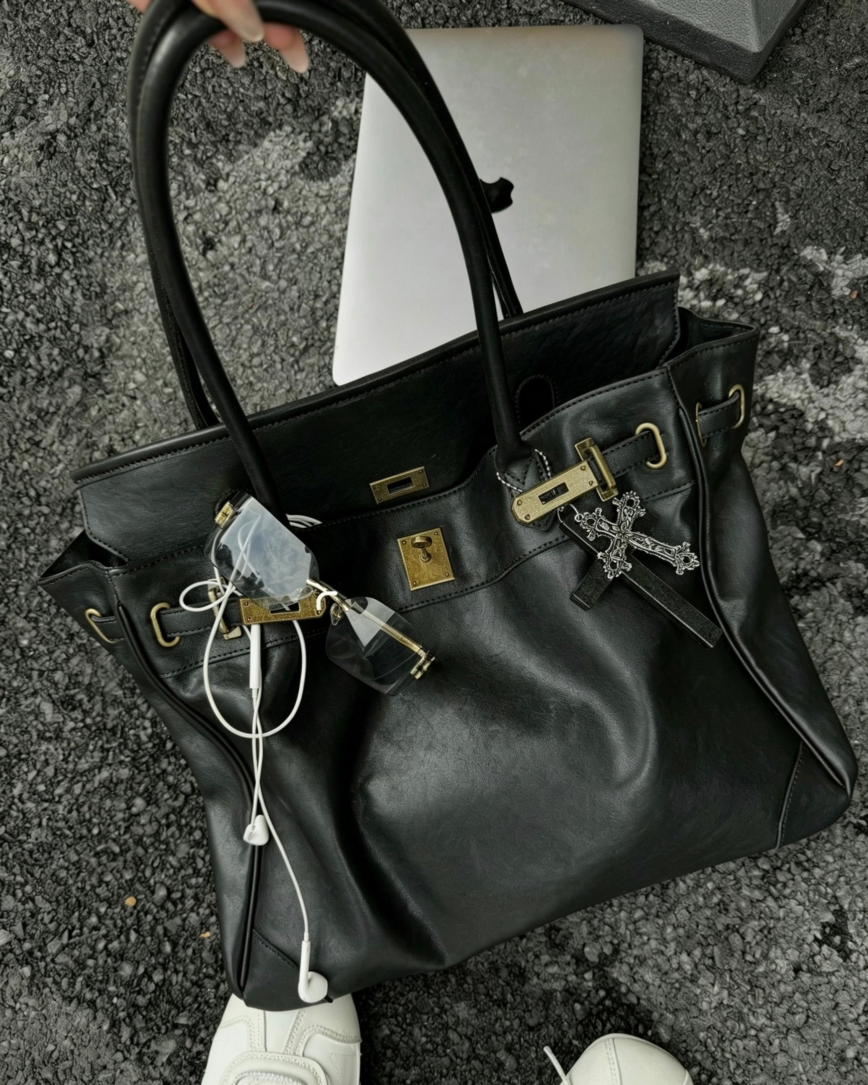 Quilted Leather Tote Firkin Bag PU