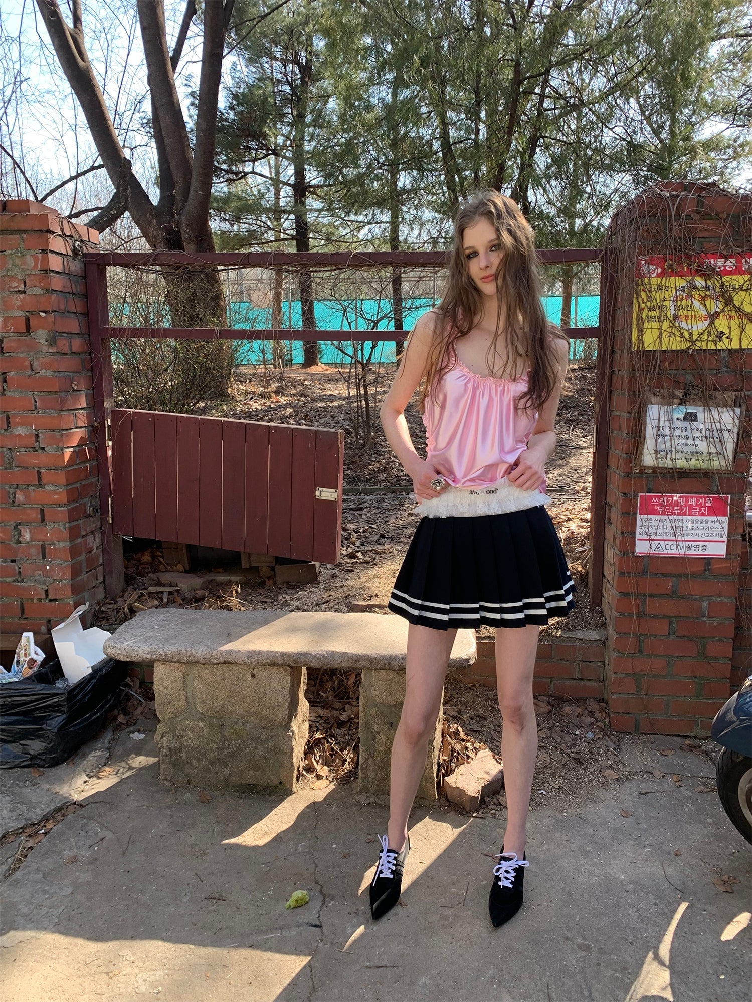 [F0092]Navy style pleated skirt