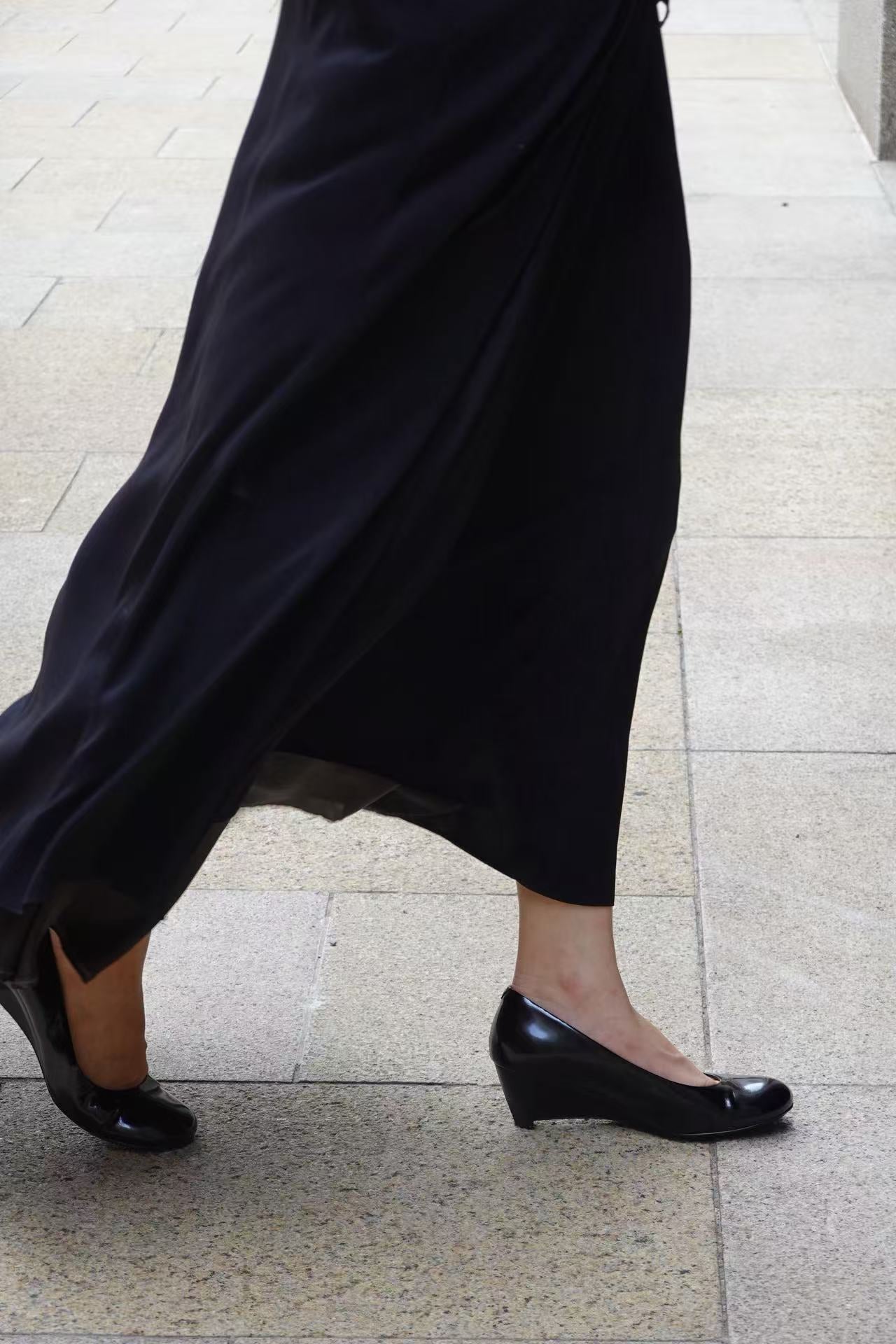 Black Patent Leather Wedge Heel Shoes