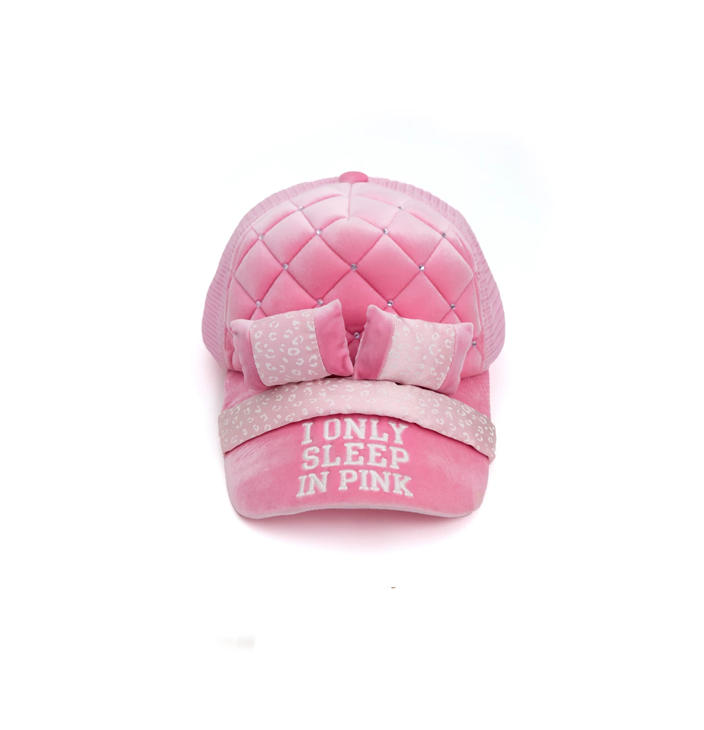 NORGIRA I ONLY SEELP IN PINK Bedroom Blingcap Velour Quilted Trucker Cap – Pink