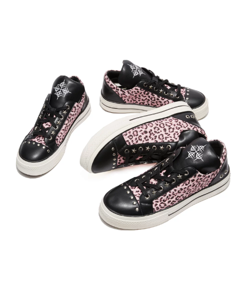 Goth-Sweet Leopard Print Rivet Skate Shoes