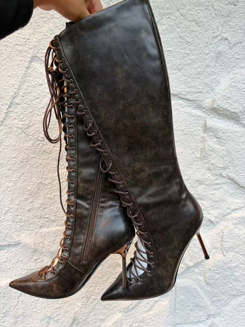 Lace-Up Thigh-High Boots
