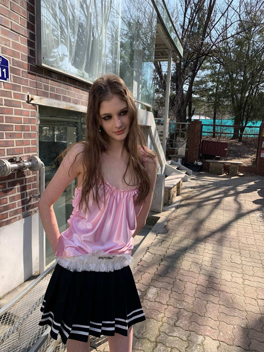 [F0092]Navy style pleated skirt