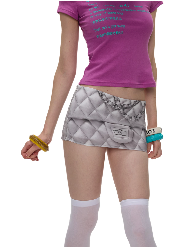 NORGIRA | Quilted Print Satin Low-Rise Mini Skirt