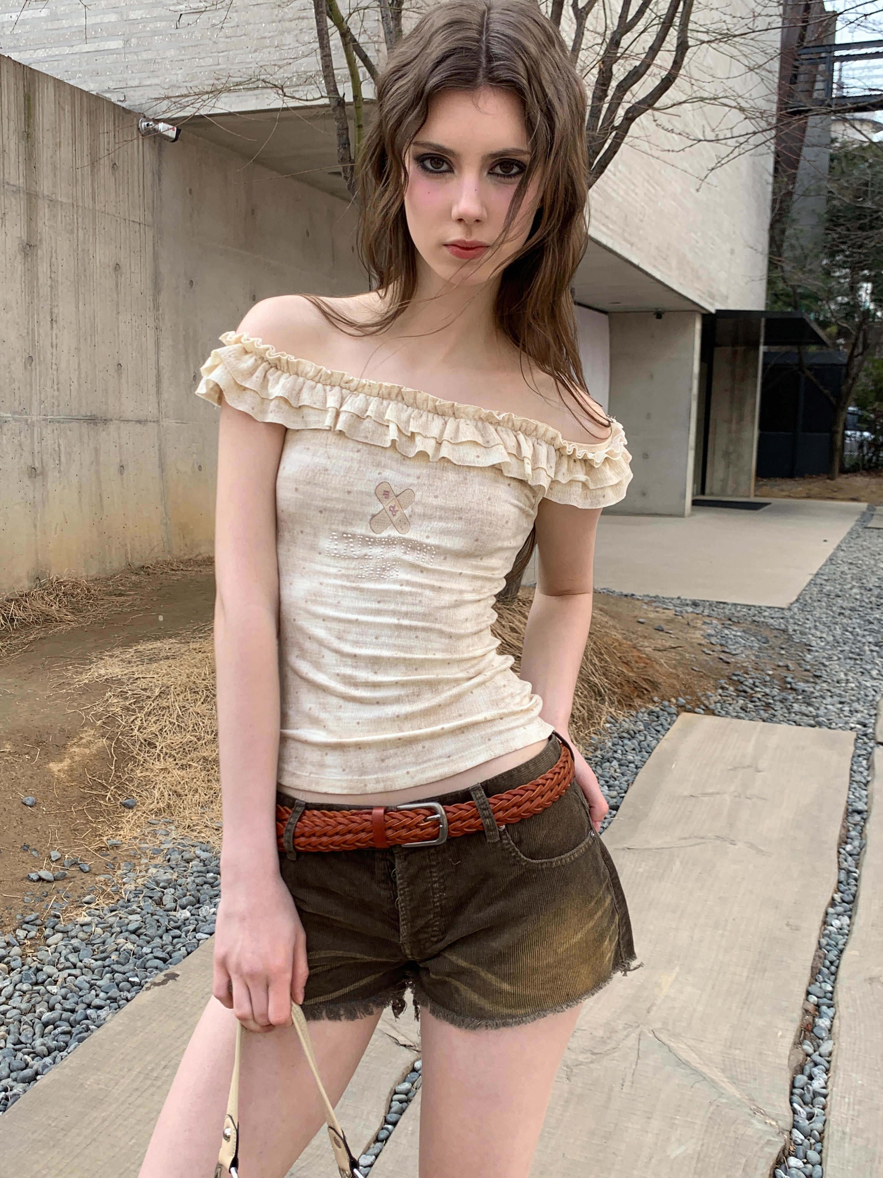 [A00806]Vintage Distressed High-Waist Playful Shorts