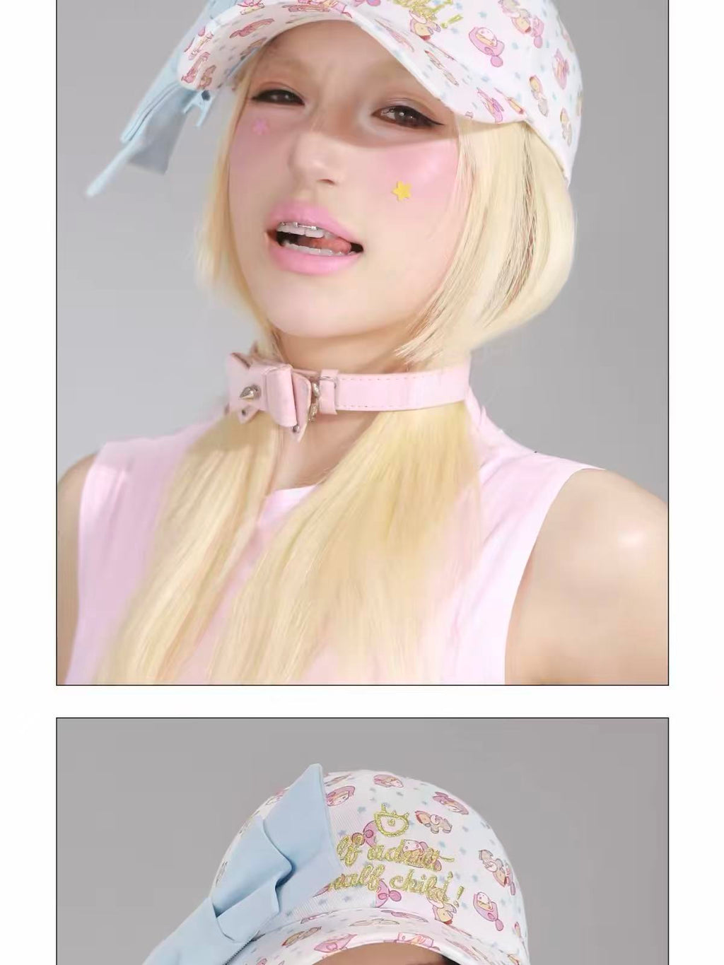 BABY BOW PRINT OVERSIZED BASEBALL CAP