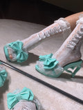 Gyaru slingback shoes with 9.5cm heart-shaped heels in four colours
