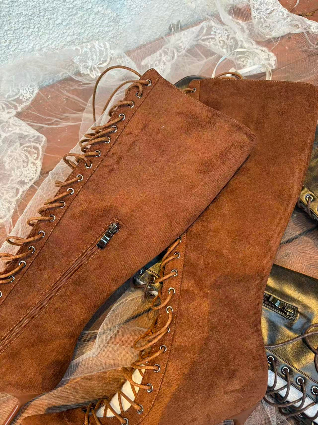 Lace-Up Thigh-High Boots