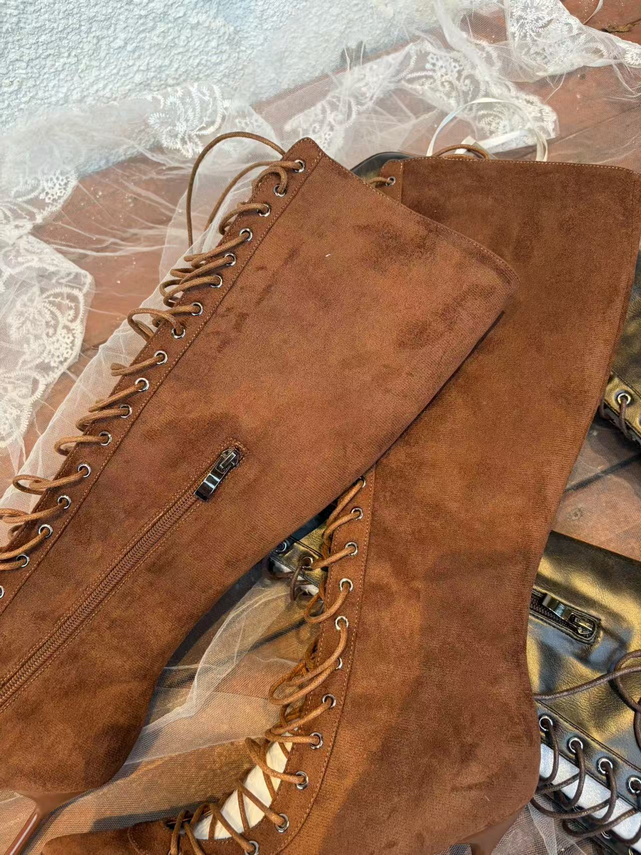 Lace-Up Thigh-High Boots