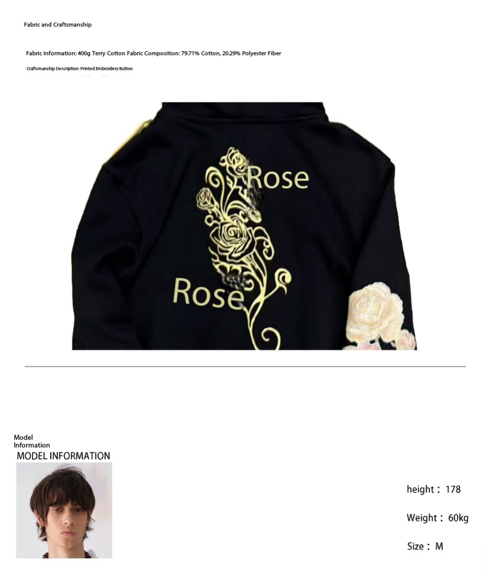 Black Floral Embroidered Zip Hoodie – "Chai Rebels Destroy" Graphic