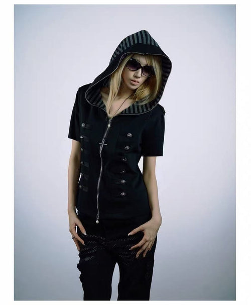 Napoleon-style buttoned hooded jacket