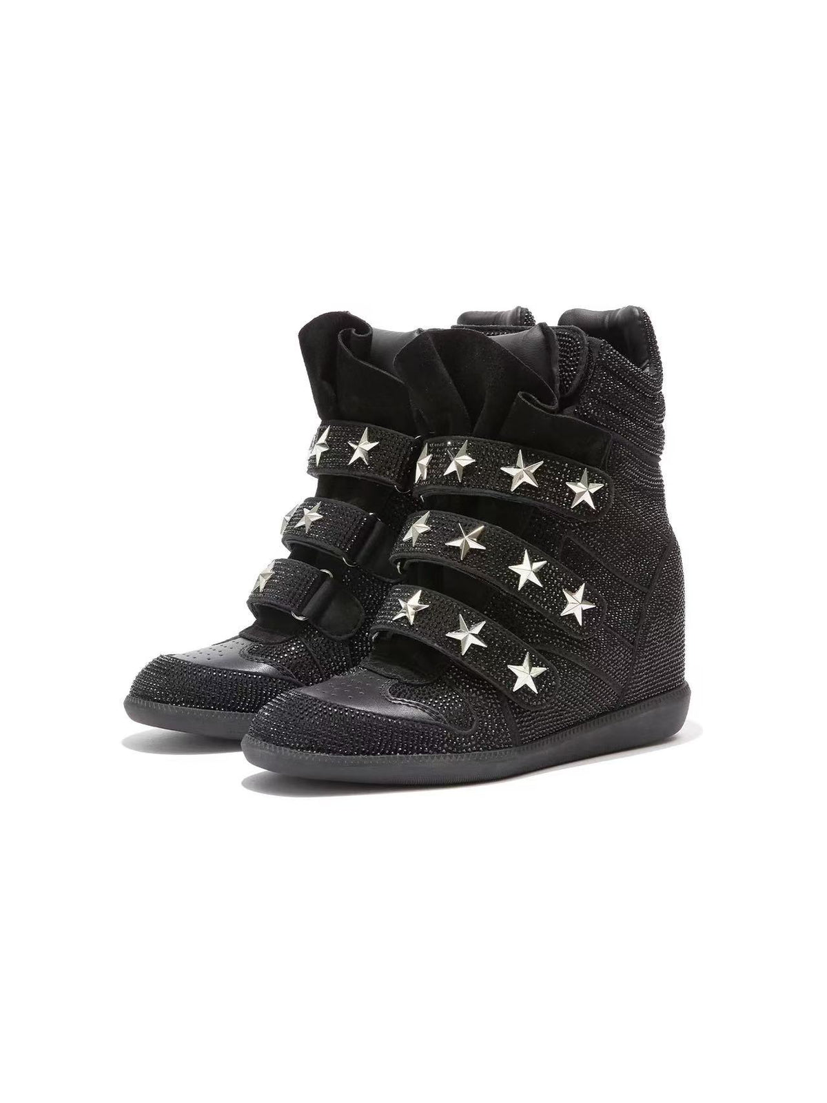 Glitter Star Studded Wedge Sneakers