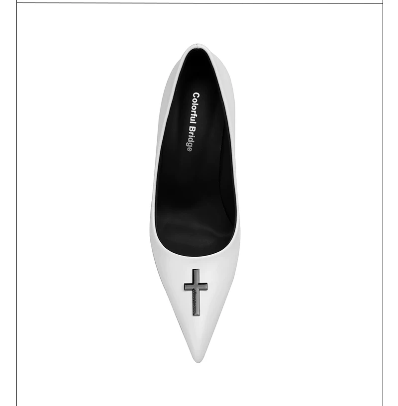 White Gothic Cross Heels