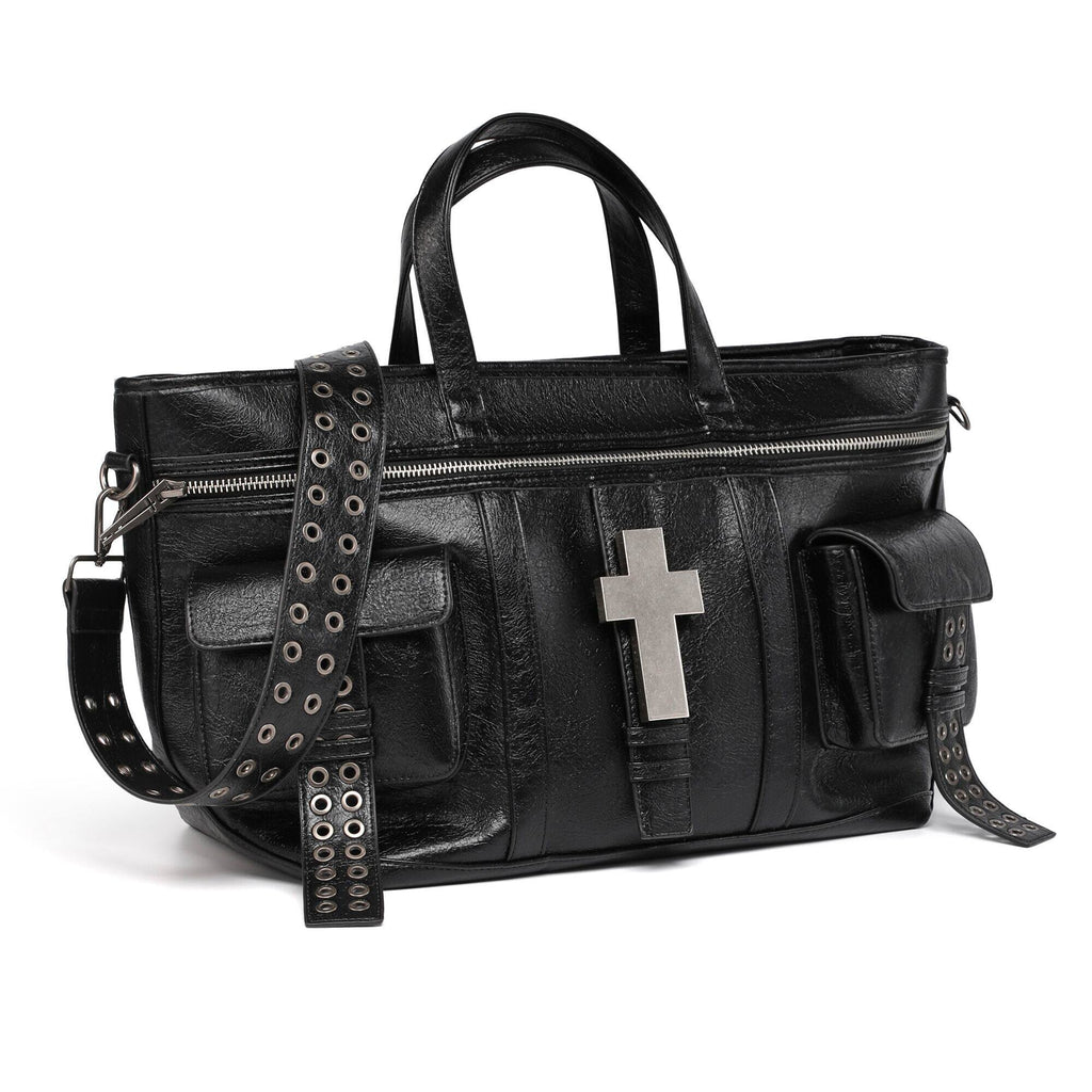 Convertible Cross Cracked Leather Tote & Crossbody Bag