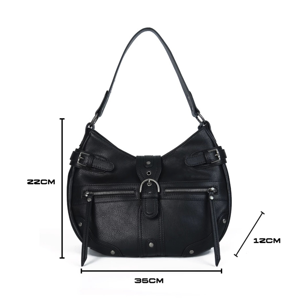 Vintage Textured Half-Moon Leather Bag