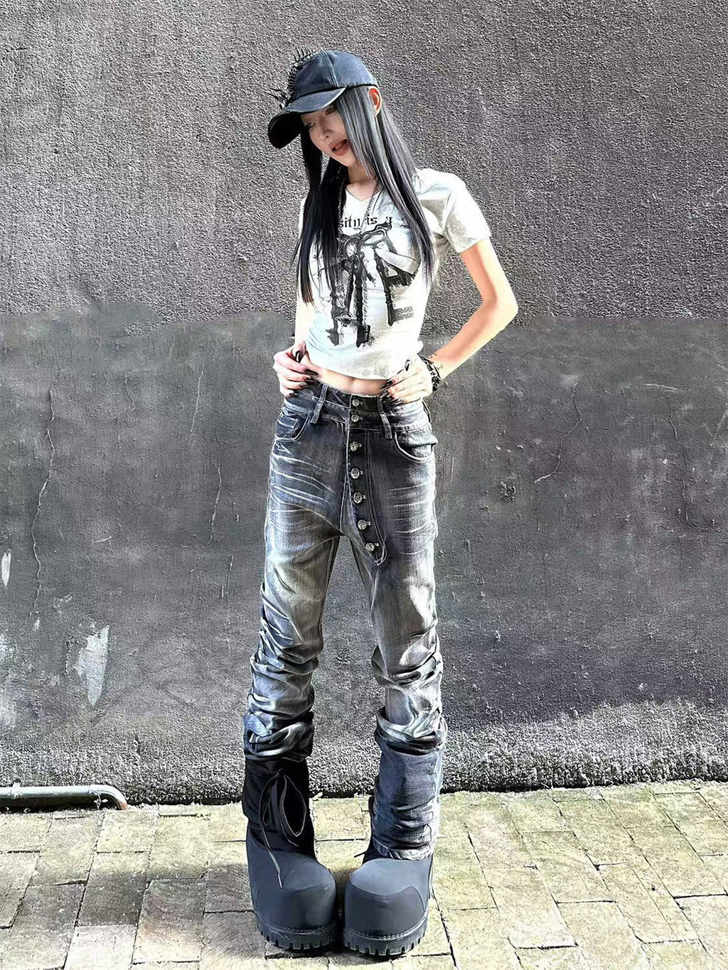 PAIKI 3D Cat Whisker Curved High-Stretch Jeans
