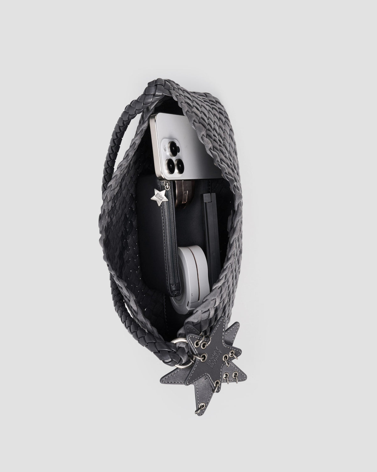 Woven Underarm Bag - Gray worn