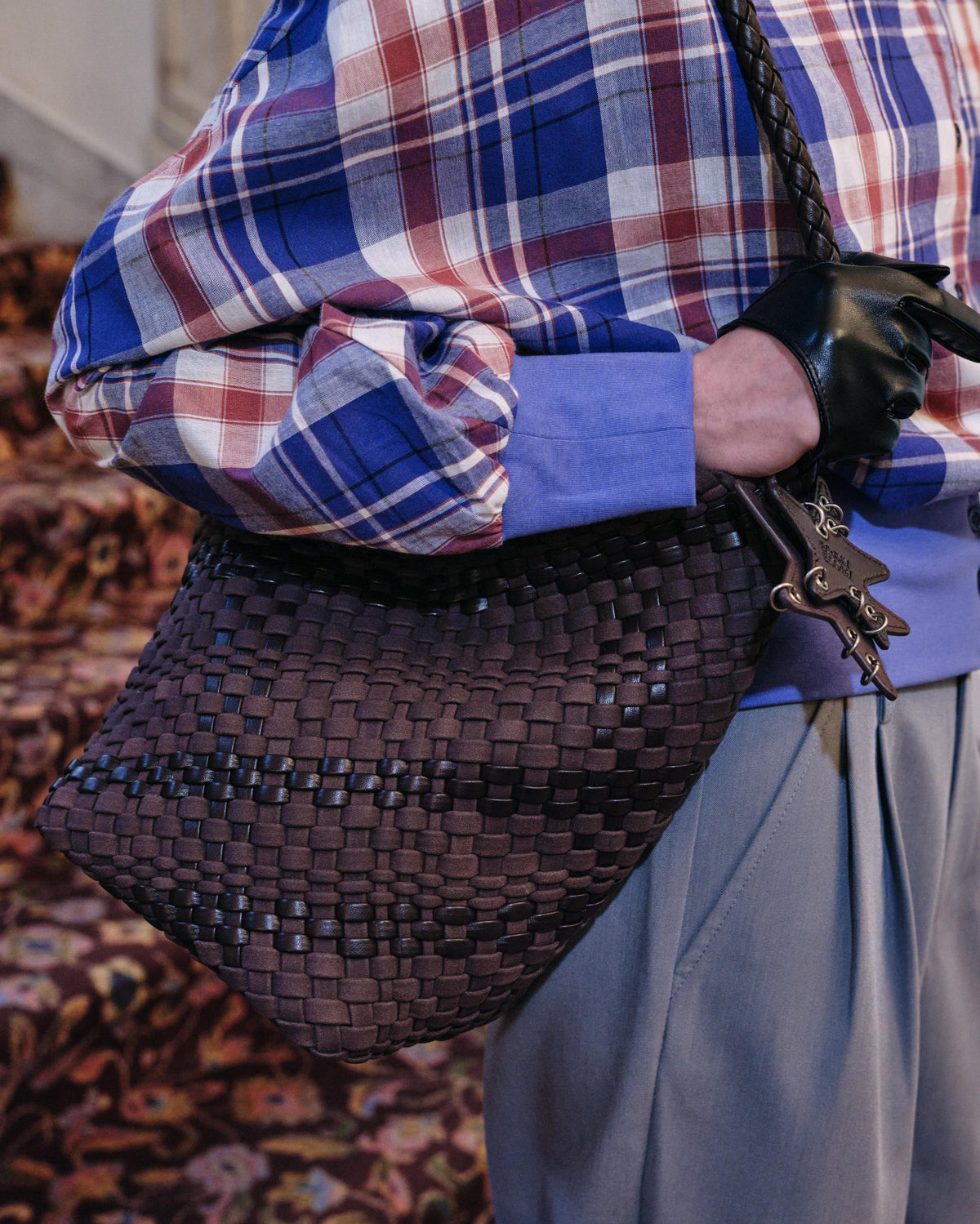 Woven Basket Bag - Gray side