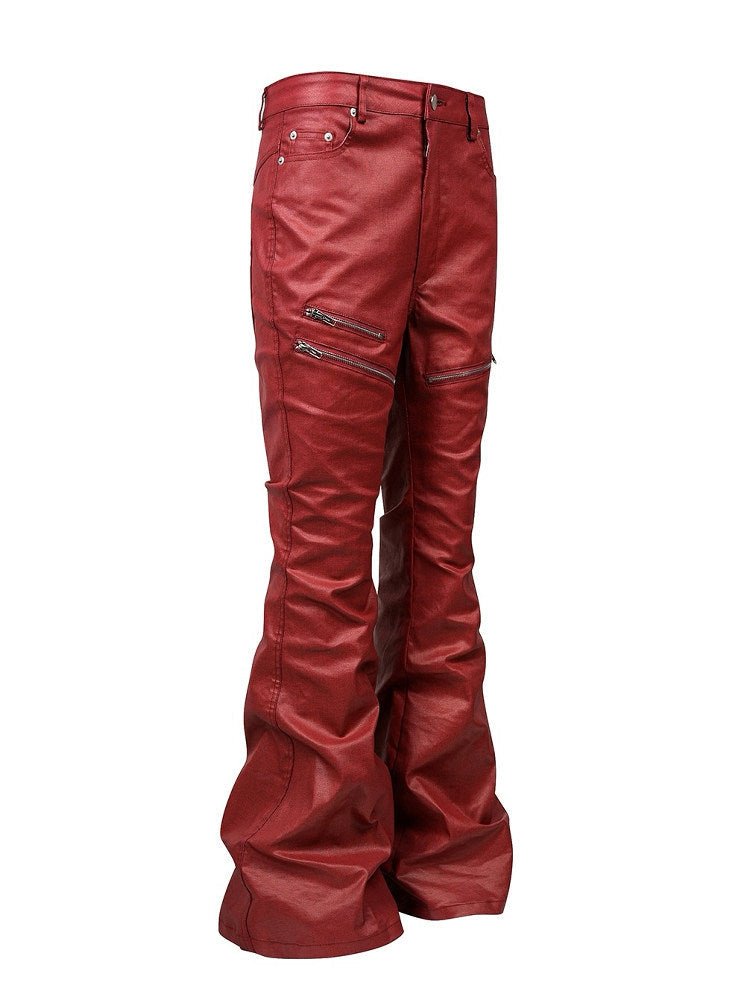 Liquid Metal Red Coated Waxed Flared Jeans