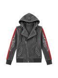 PAIKI Studded Hooded Slim Fit Biker Jacket