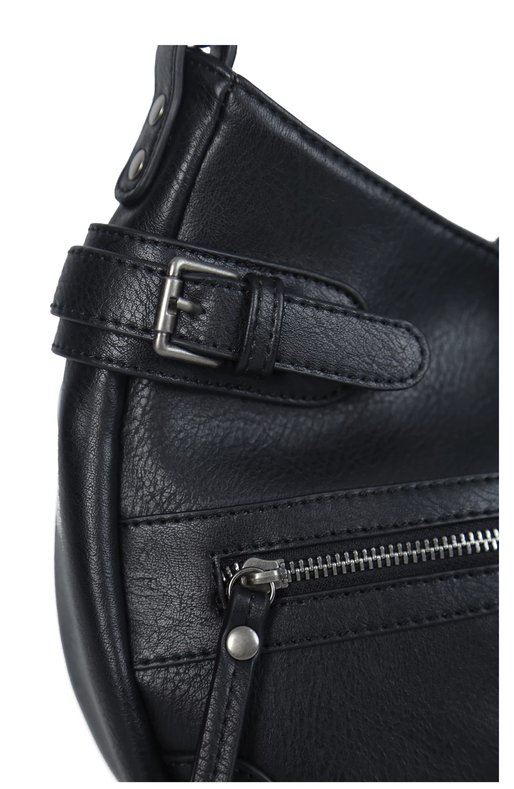 Vintage Textured Half-Moon Leather Bag