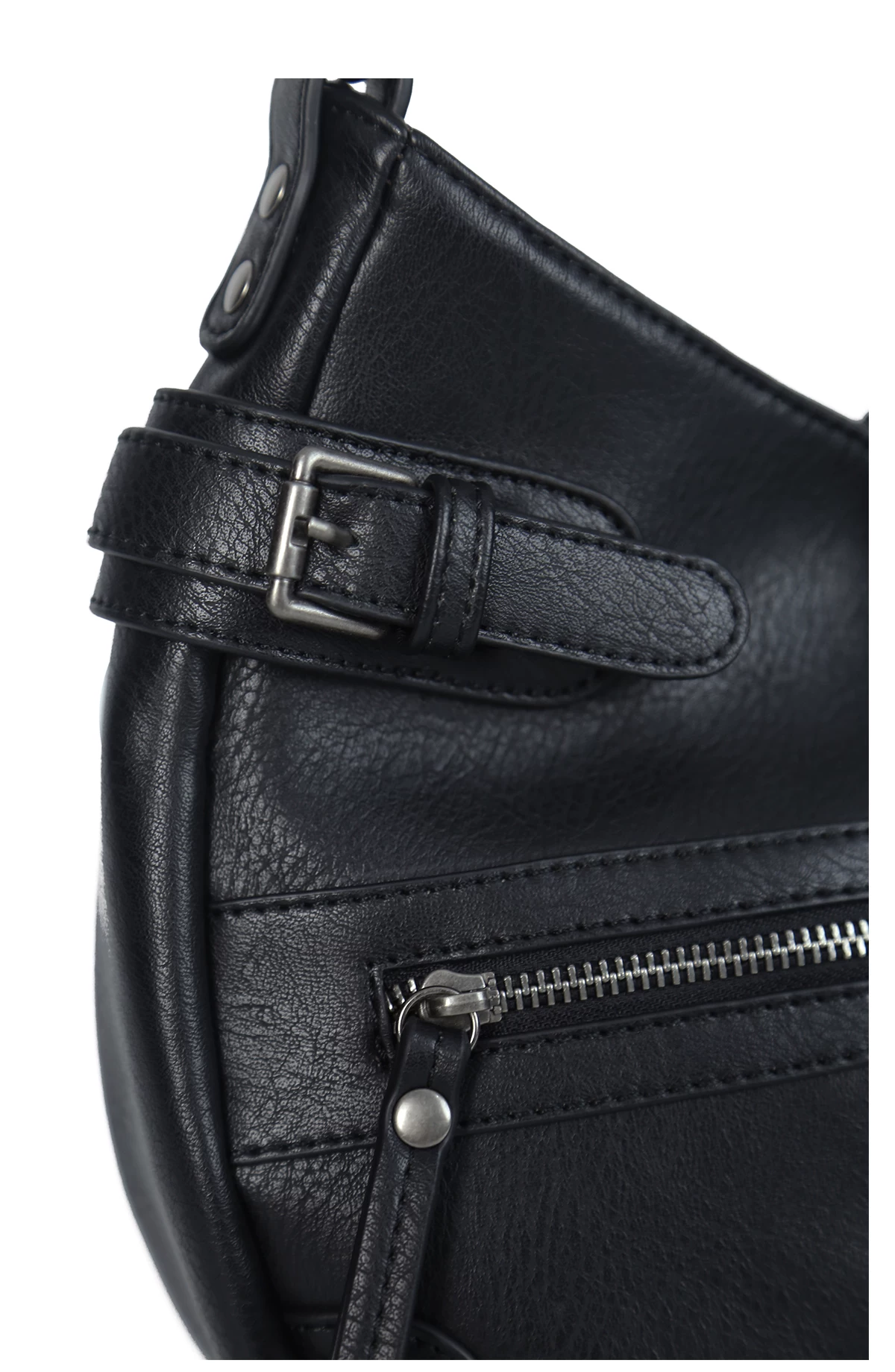Vintage Textured Half-Moon Leather Bag