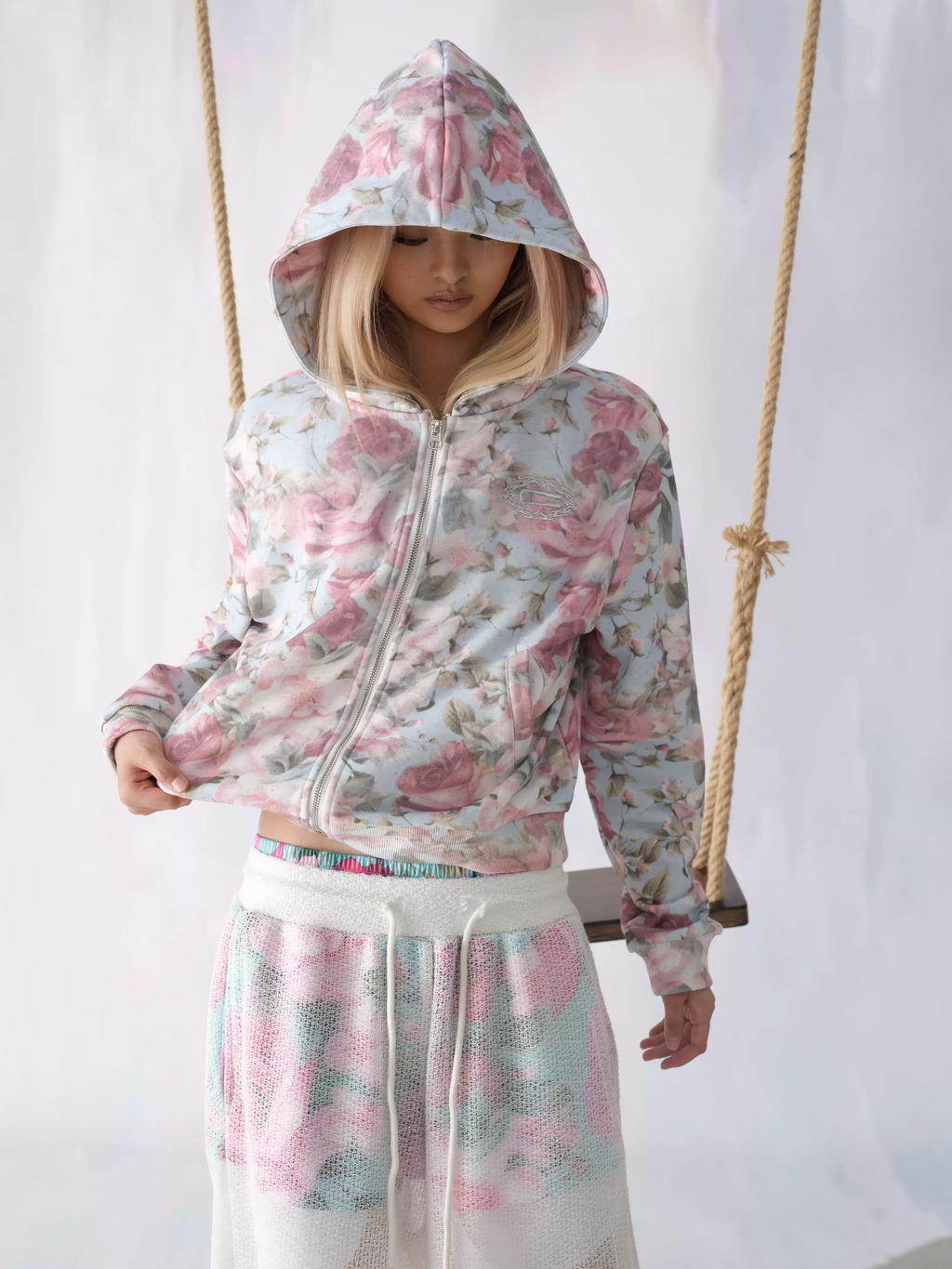 Pastel Floral Long Sleeve Top – "Silent Flowers Knowing Wind" Graphic