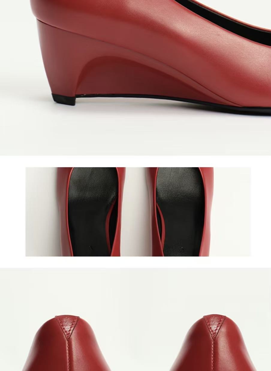 Taupe Calfskin Wedge Heel Shoes