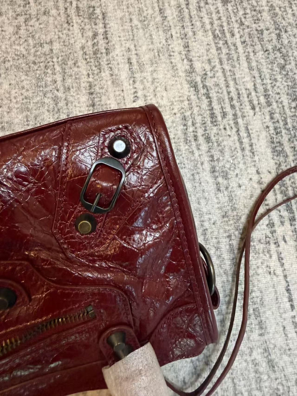 Studded Crinkle Leather Motorcycle Tote City Bag