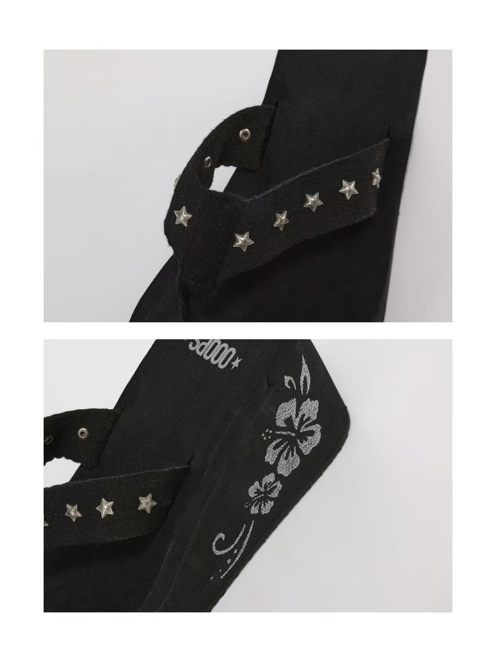 Ooops333 Y2K Star & Hibiscus Charm Platform Sandals | Retro Wedge Flip Flops