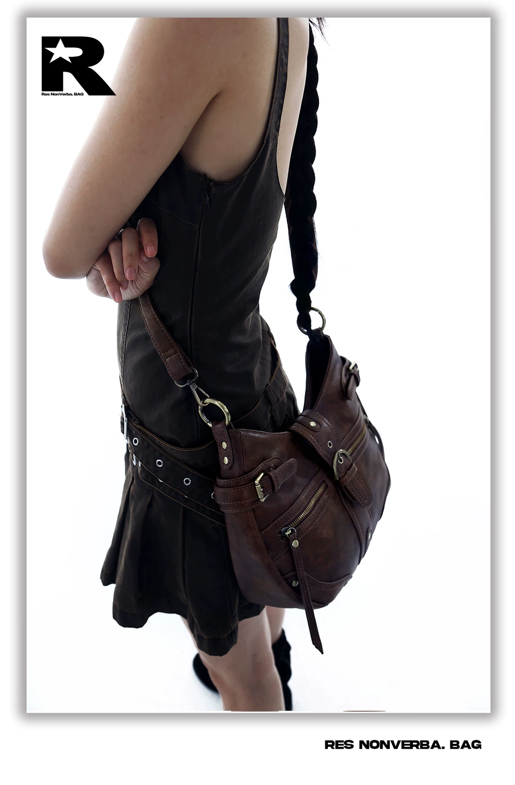 Vintage Textured Half-Moon Leather Bag