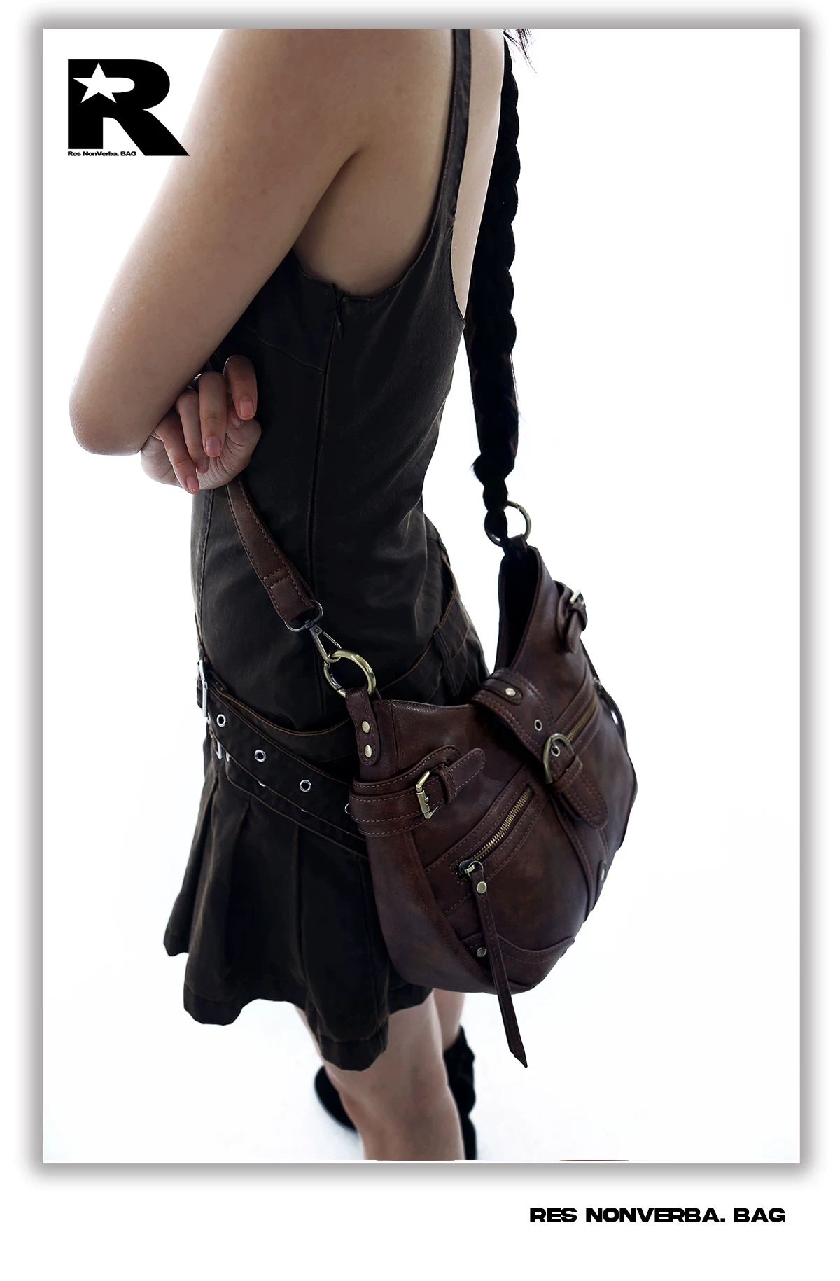 Vintage Textured Half-Moon Leather Bag